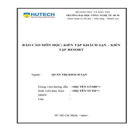 Đề tài: Kiến tập khách sạn – kiến tập Resort, HAY