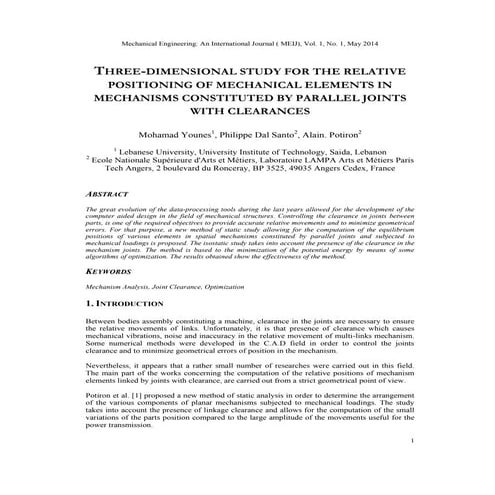 THREE-DIMENSIONAL STUDY FOR THE RELATIVE POSITIONING OF MECHANICAL ELEMENTS I...