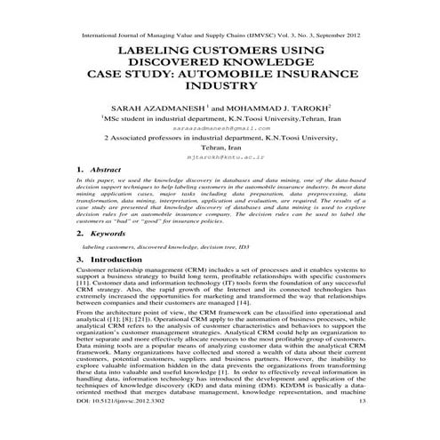 LABELING CUSTOMERS USING DISCOVERED KNOWLEDGE  CASE STUDY: AUTOMOBILE INSURAN...