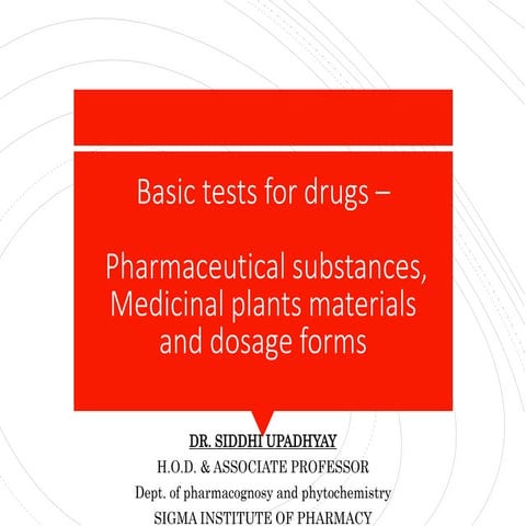 basic tests for drugs