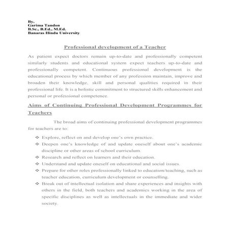 Professional development of a Teacher  by Garima Tandon