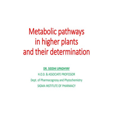 Metabolic Pathways in Higher Plants and their Determination