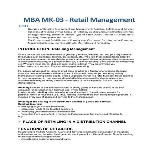 1. retail management   (not) not focused on stock