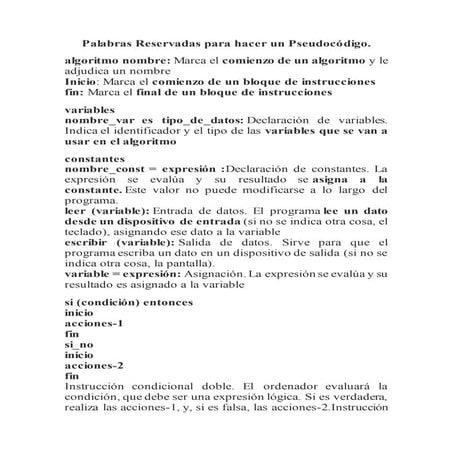 1.1 palabras reservadas para hacer un pseudocódigo