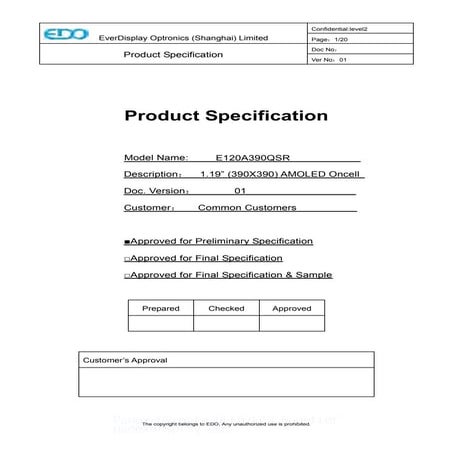 OLED Display 1.2 inch 60 Hz 390x390 QSPI | PDF