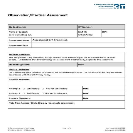 Practical Assessment- Carry out setting out-T shape practical