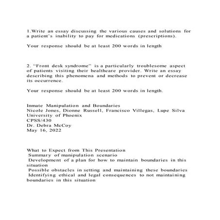 1.Write an essay discussing the various causes and solutions for a