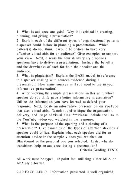 1.  What is audience analysis  Why is it critical in creating, 