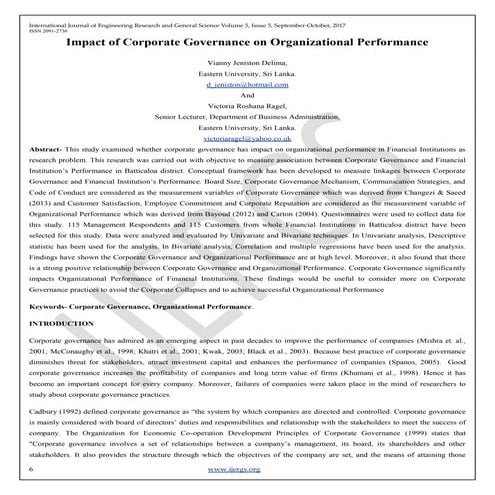 Impact of Corporate Governance on Organizational Performance | PDF