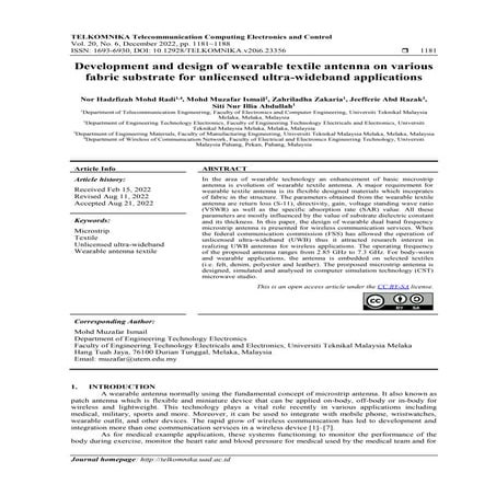 Development and design of wearable textile antenna on various fabric substrat...