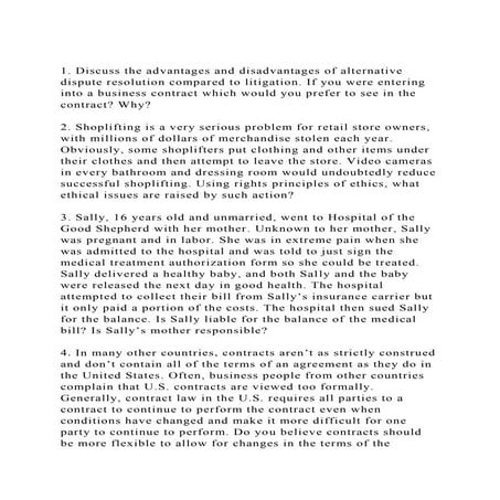 1. Discuss the advantages and disadvantages of alternative dispute.docx