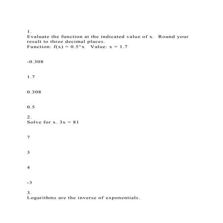 1.Evaluate the function at the indicated value of x.  Round your.docx