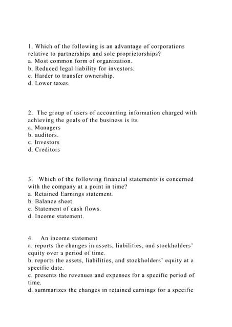 Which Of The Following Is An Advantage Of A Corporation Chapter1 review | PDF