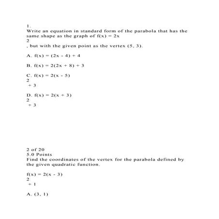 1.  Write an equation in standard form of the parabola that has th.docx