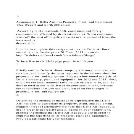 1.Assignment 1 Delta Airlines Property, Plant, and Equipment .docx