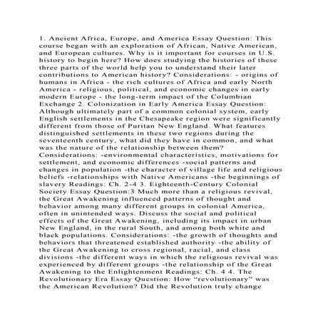 1. Ancient Africa, Europe, and America Essay Question This course b.docx