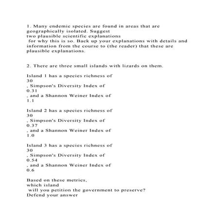 1. Many endemic species are found in areas that are geographically i.docx