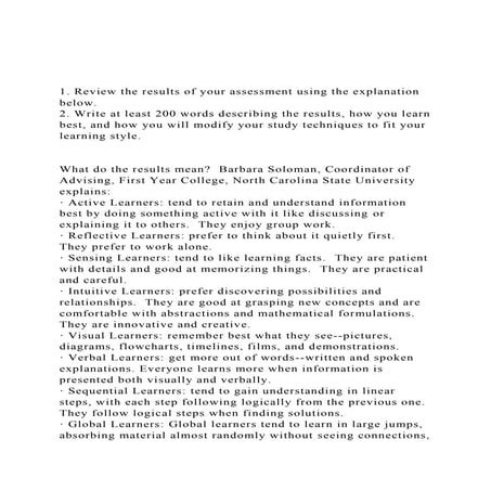 1. Review the results of your assessment using the explanation.docx
