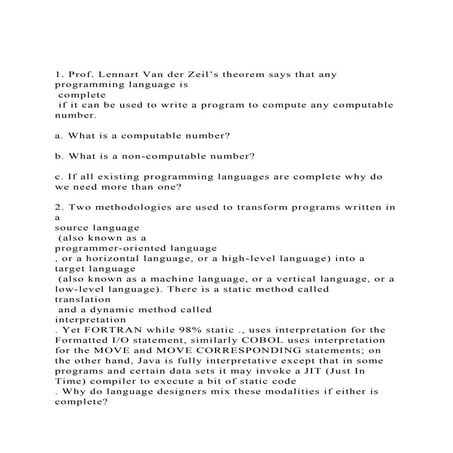 1. Prof. Lennart Van der Zeil’s theorem says that any programmin.docx