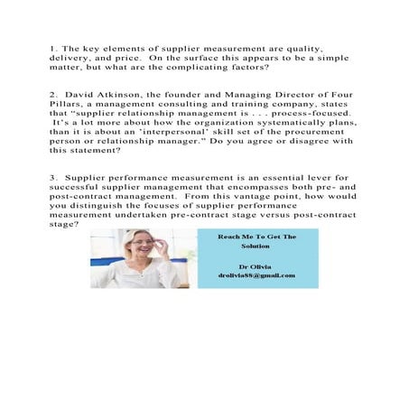 1. The key elements of supplier measurement are quality, delivery, a.docx