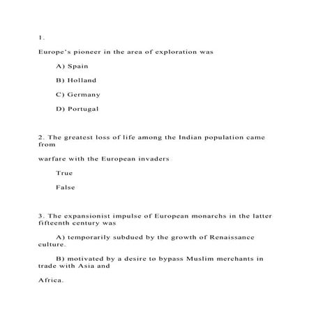 1.Europe’s pioneer in the area of exploration was       A) Spa.docx