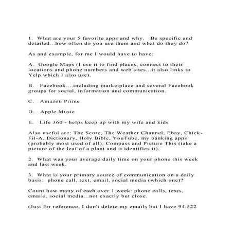 1.  What are your 5 favorite apps and why.   Be specific and det.docx