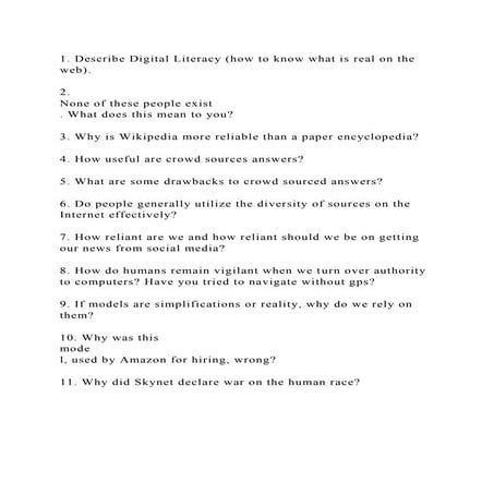 1. Describe Digital Literacy (how to know what is real on the web). .docx