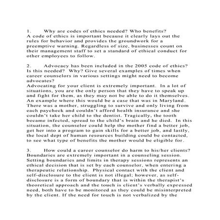1.       Why are codes of ethics needed Who benefitsA code of .docx