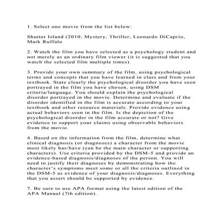 1. Select one movie from the list belowShutter Island (2010; My.docx