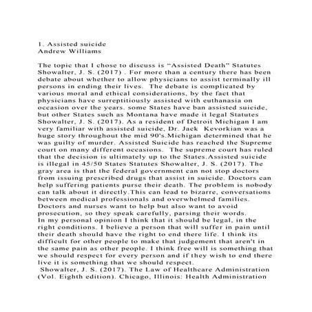 1. Assisted suicideAndrew Williams The topic that I chose to.docx