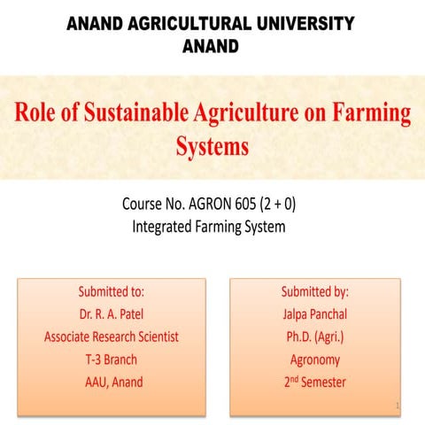 Role of sustainable Agriculture on Farming Systems
