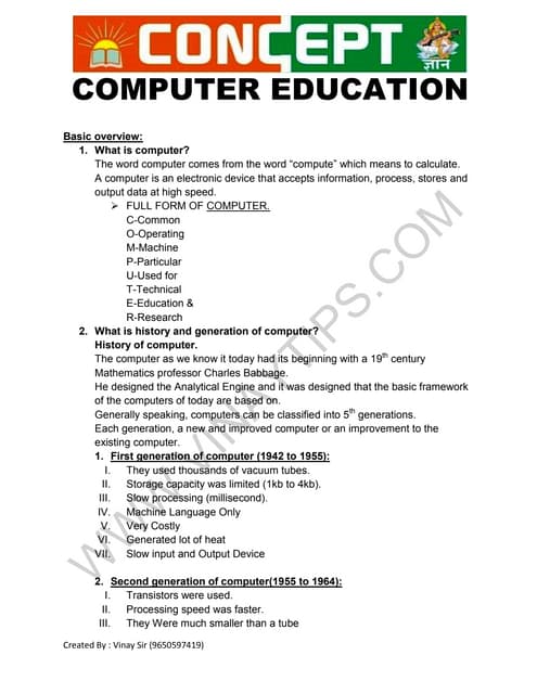 1. BASIC COMPUTER NOTES IN ENGLISH (1).pdf | Computer Peripherals ...