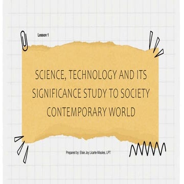 1. L1 Science, Technology and its Significance to Society Contemporary World....