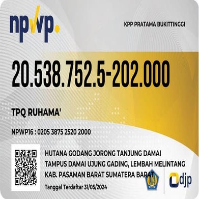 NPWP Lembaga pendidikan alquran di tanjung damai.pdf