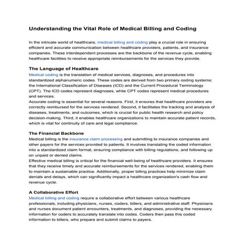 Understanding the Vital Role of Medical Billing and Coding