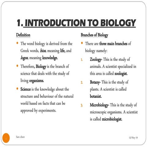 1. Introductin to biology meant for form 1, grade 9 | PDF
