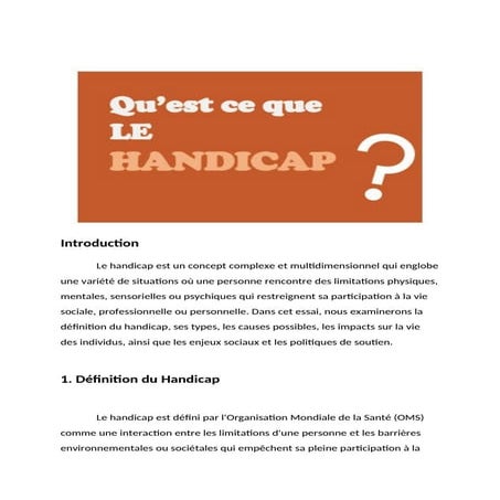 Comprendre le Handicap : Types, Défis et Inclusion | DOCX