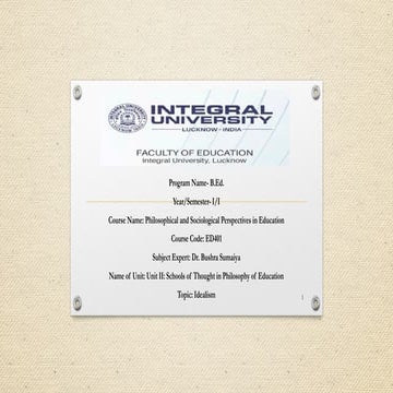 Schools of Thought in Philosophy of Education-Idealism