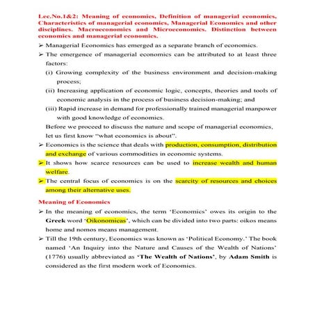 Meaning of economics and definitions Managerial economics