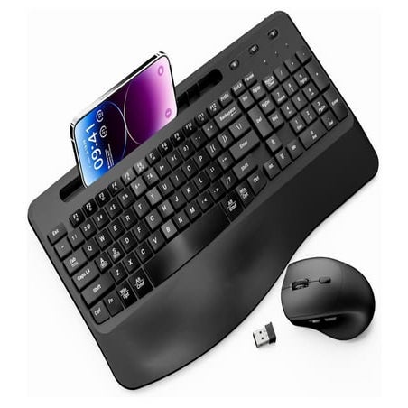 Wireless Keyboard and Mouse Ergonomic Combo - Moojay 2.4G Rechargeable ...