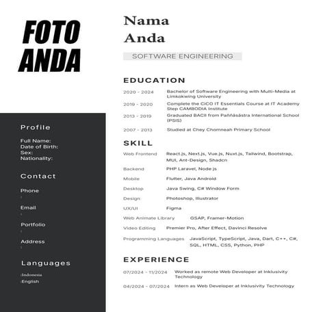 Contoh CV Dalam bahasa inggris untuk bagian Web Developer | PDF