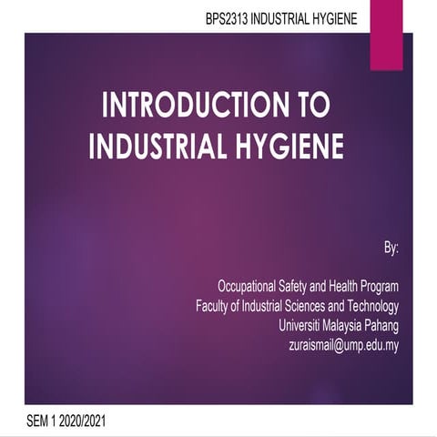 Introduction to Industrial Hygiene  at workplace