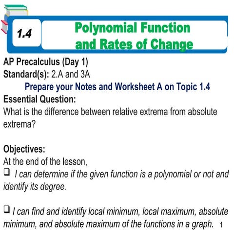 1.4-1.5 Polynomial Functions and Rates of Change, Polynomials and Complex Zer...