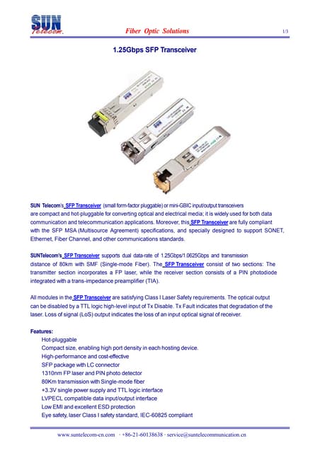 1.25 gbps sfp transceiver