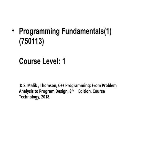 Comprehensive Introduction to Programming Fundamentals and Problem ...