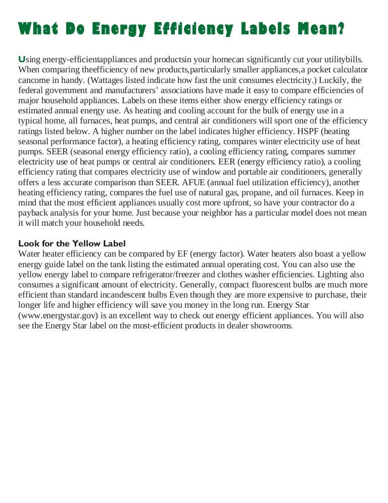 1 3 what do energy efficiency labels mean