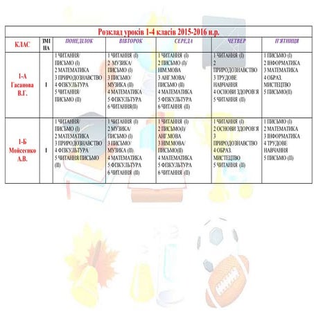 Розклад  уроків 1-4-класи
