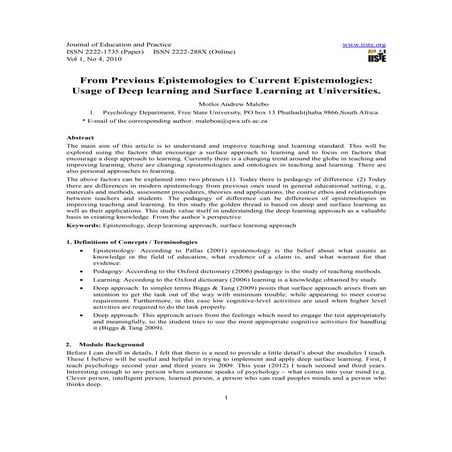 [1 6]from previous epistemologies to current epistemologies