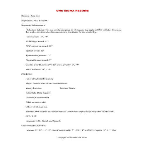 How to Create a Six Sigma Resume - Undergraduates