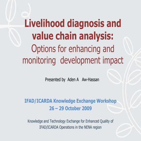 Livelihood Diagnosis and Value Chain Analysis, Aden A Aw-Hassan, ICARDA